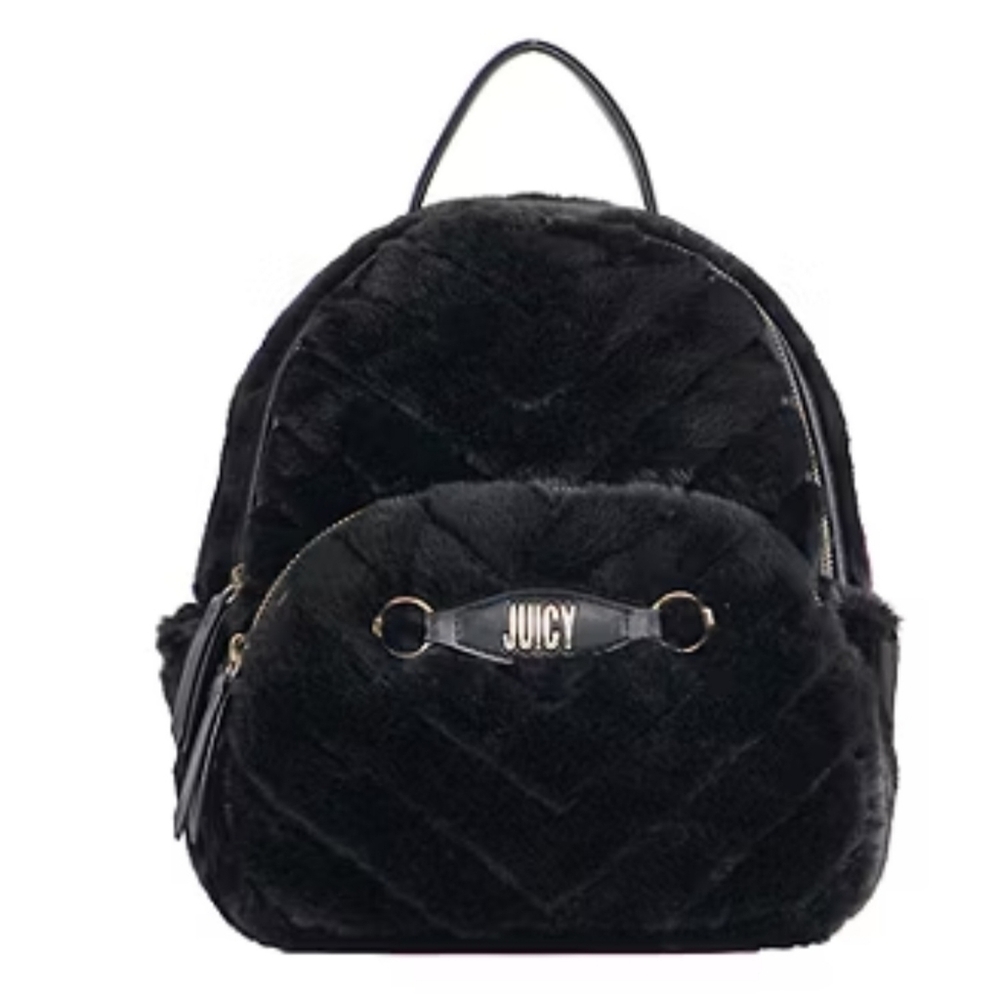 * Juicy By Juicy Couture Women's Love On Top Faux Fur Logo Backpack Bag Black